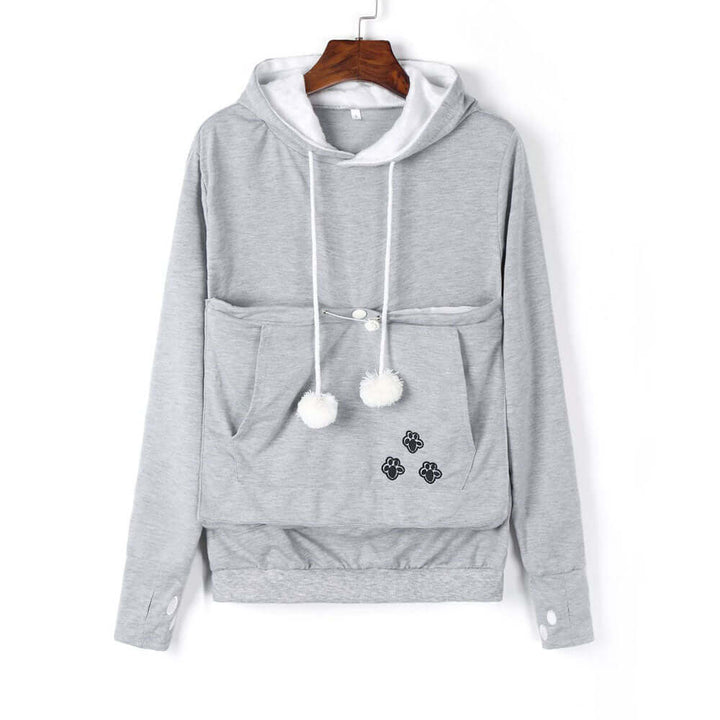 Silver Gray Cat Pouch Hoodie 