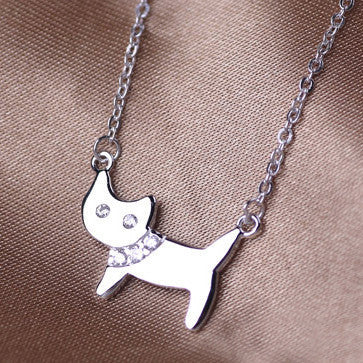 Pretty Lady Cat 925 Sterling Silver Rhinestone Necklace - One Cool Gift
 - 1
